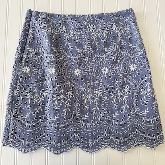 LOFT Embroidered Scalloped Shift Skirt - Size 4 - Picture 2 of 5